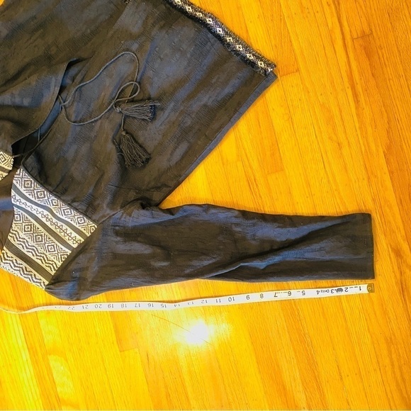 TRIBAL linen jacket embroidered black and white bohemian tassels textured large - Picture 15 of 15